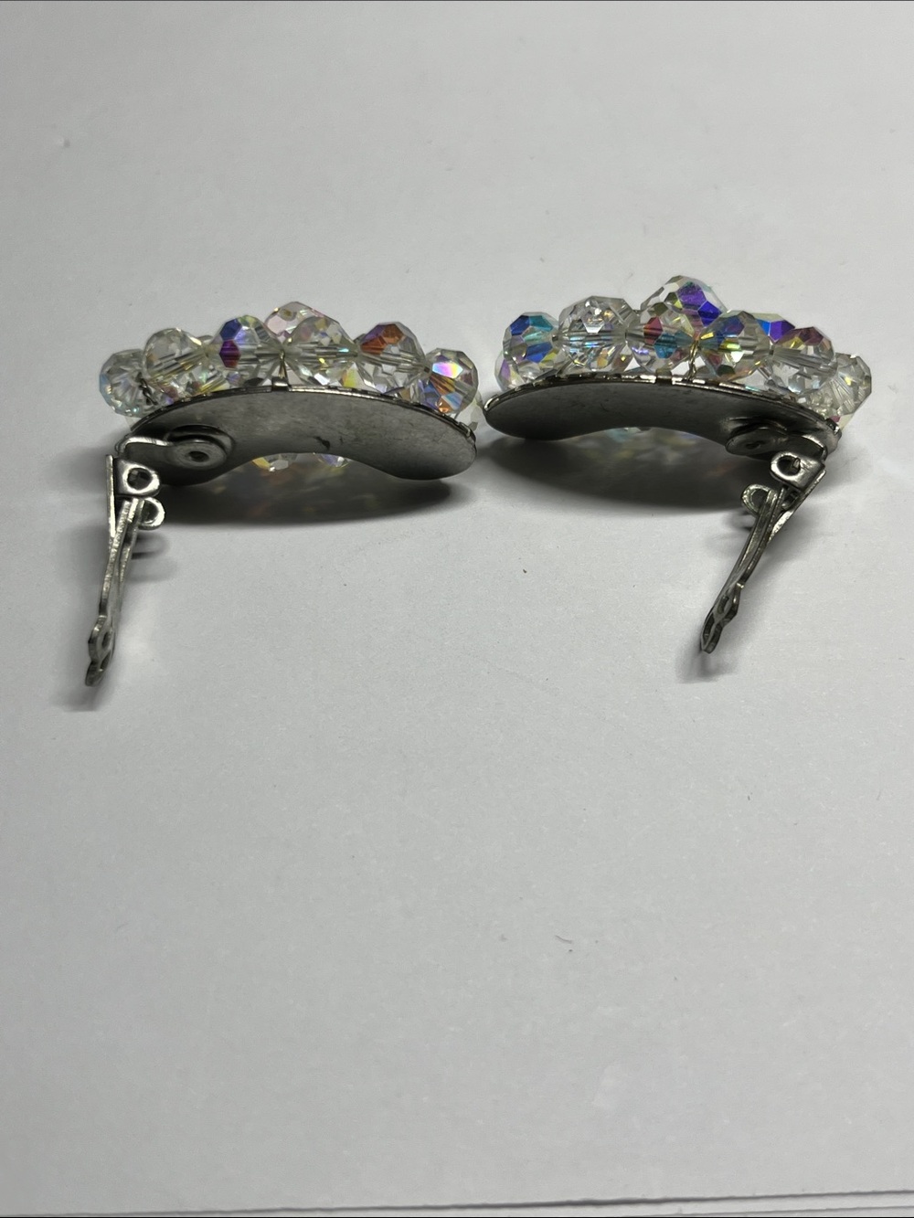 Aurora Crystal Cluster Clip-On Earrings - Clear AB Sparkle - Picture 3 of 7